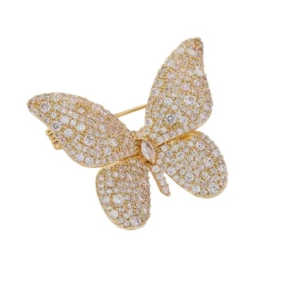 Gold Tone Clear Crystal Butterfly Brooch - Picture 1 of 2